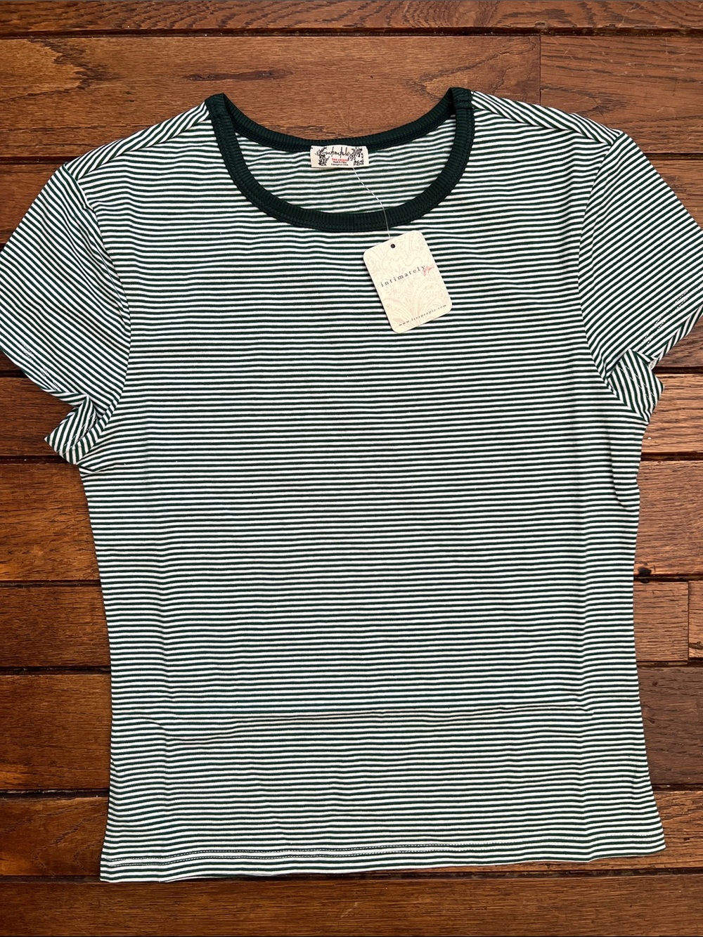 Free People Green Striped Short Sleeve Morning Pages Baby Tee Size Medium NWT